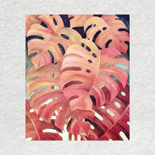 Monstera Love in Magenta and Coral - oil painting by micklyn